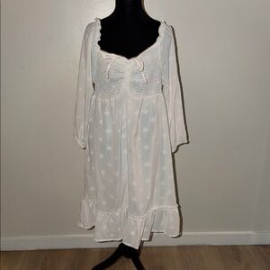 White Swiss Dot Peasant Midi Dress